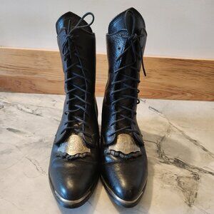 vintage silver toe cap lace up cowgirl leather boots